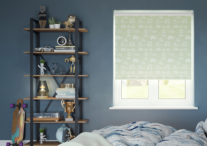 Cars and Lorries, Soft Green - Roller Blind - Image 3